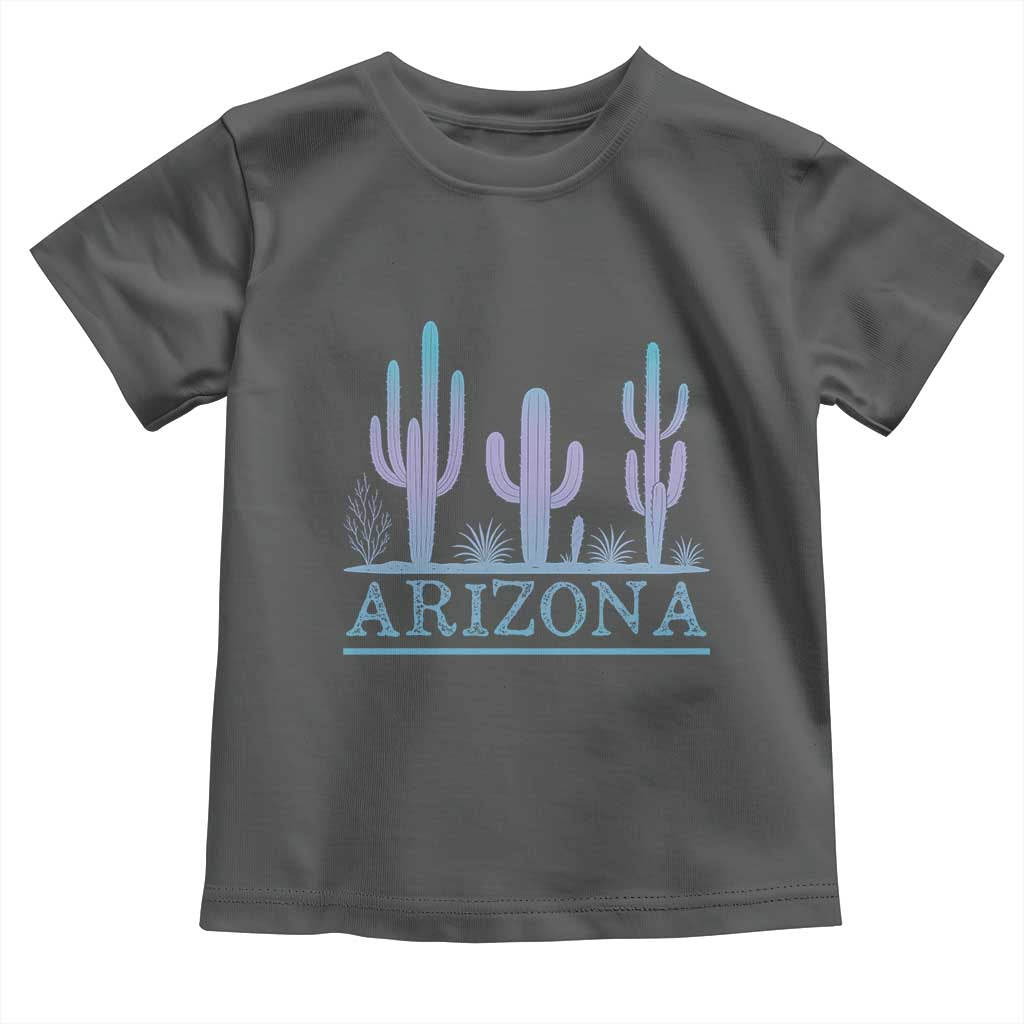 Retro Neon Silhouette Cactus Arizona Graphic Toddler T Shirt Modern Southwest Desert Aesthetic Travel Souvenir