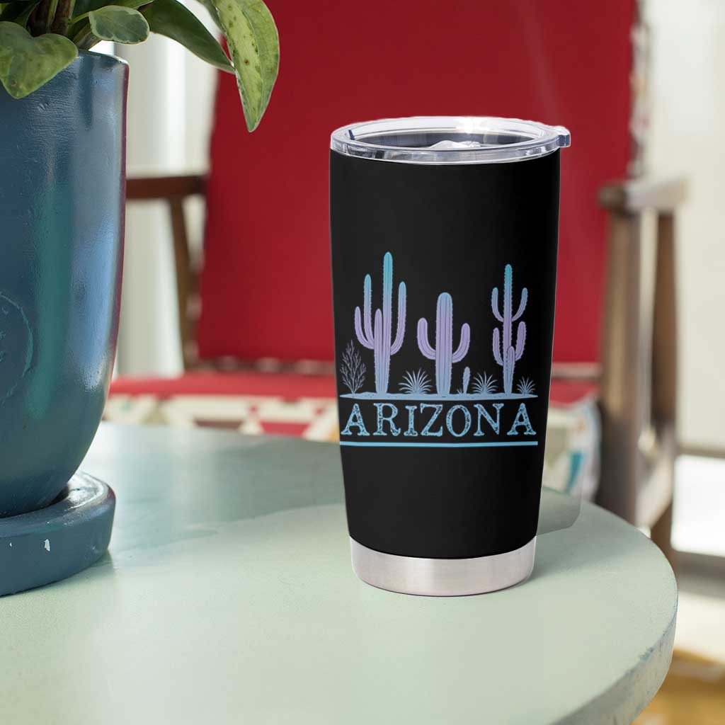 Retro Neon Silhouette Cactus Arizona Graphic Tumbler Cup Modern Southwest Desert Aesthetic Travel Souvenir