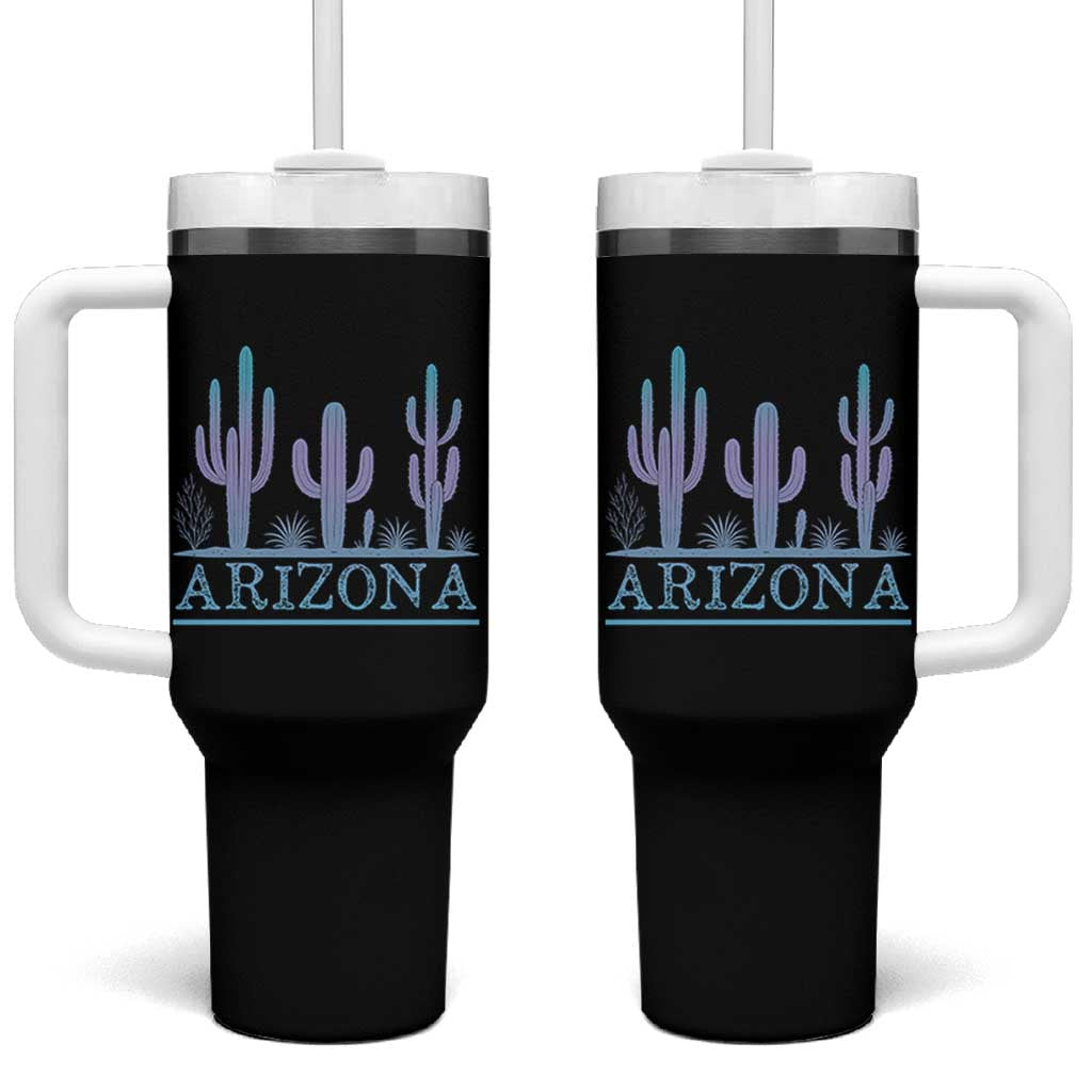 Retro Neon Silhouette Cactus Arizona Graphic Tumbler With Handle Modern Southwest Desert Aesthetic Travel Souvenir