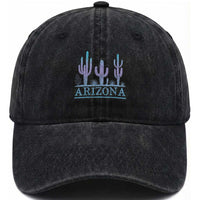 Retro Neon Silhouette Cactus Arizona Graphic Washed Cotton Baseball Cap Modern Southwest Desert Aesthetic Travel Souvenir