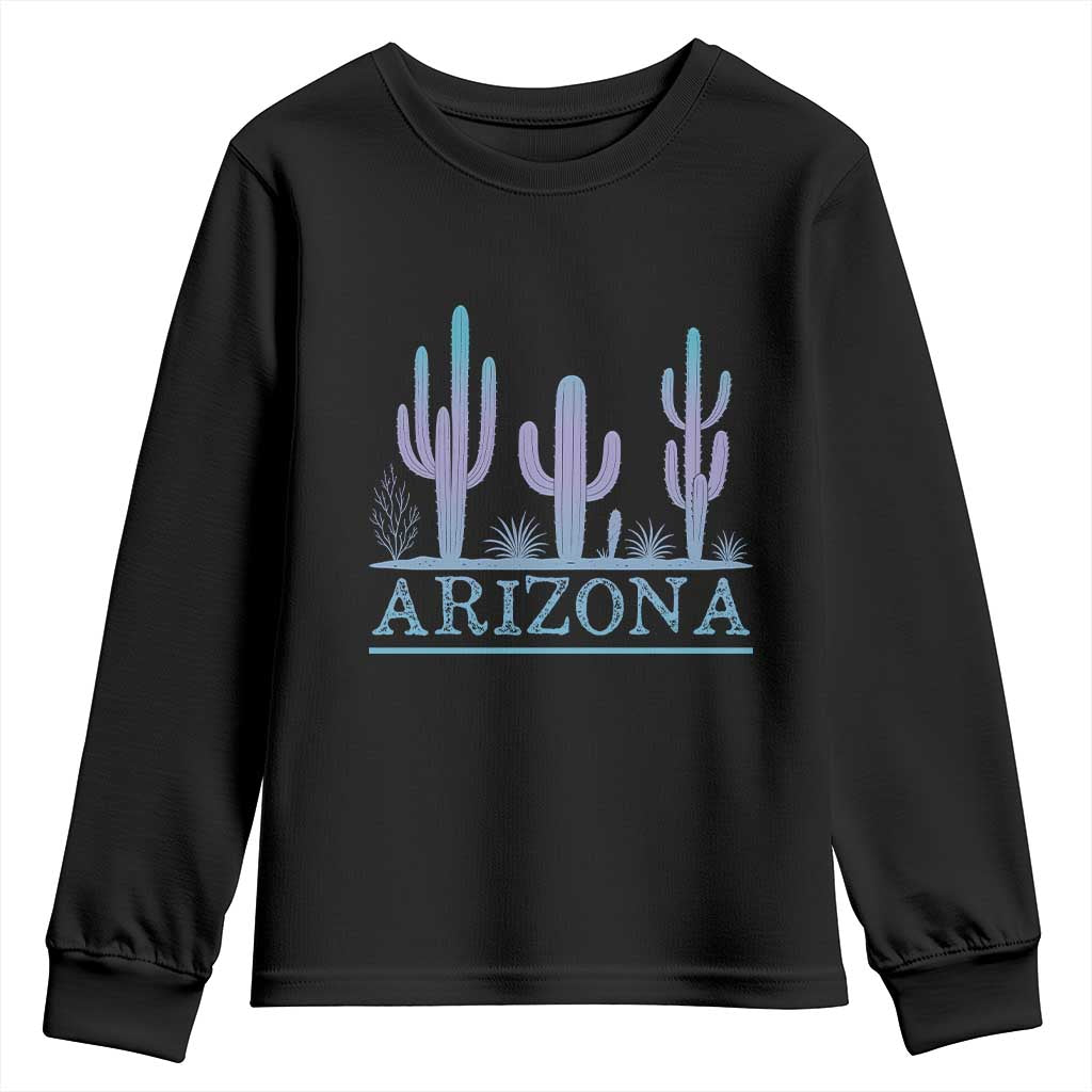 Retro Neon Silhouette Cactus Arizona Graphic Youth Sweatshirt Modern Southwest Desert Aesthetic Travel Souvenir