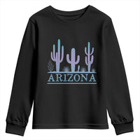 Retro Neon Silhouette Cactus Arizona Graphic Youth Sweatshirt Modern Southwest Desert Aesthetic Travel Souvenir