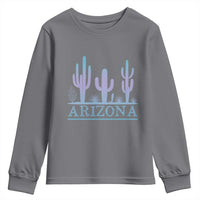 Retro Neon Silhouette Cactus Arizona Graphic Youth Sweatshirt Modern Southwest Desert Aesthetic Travel Souvenir
