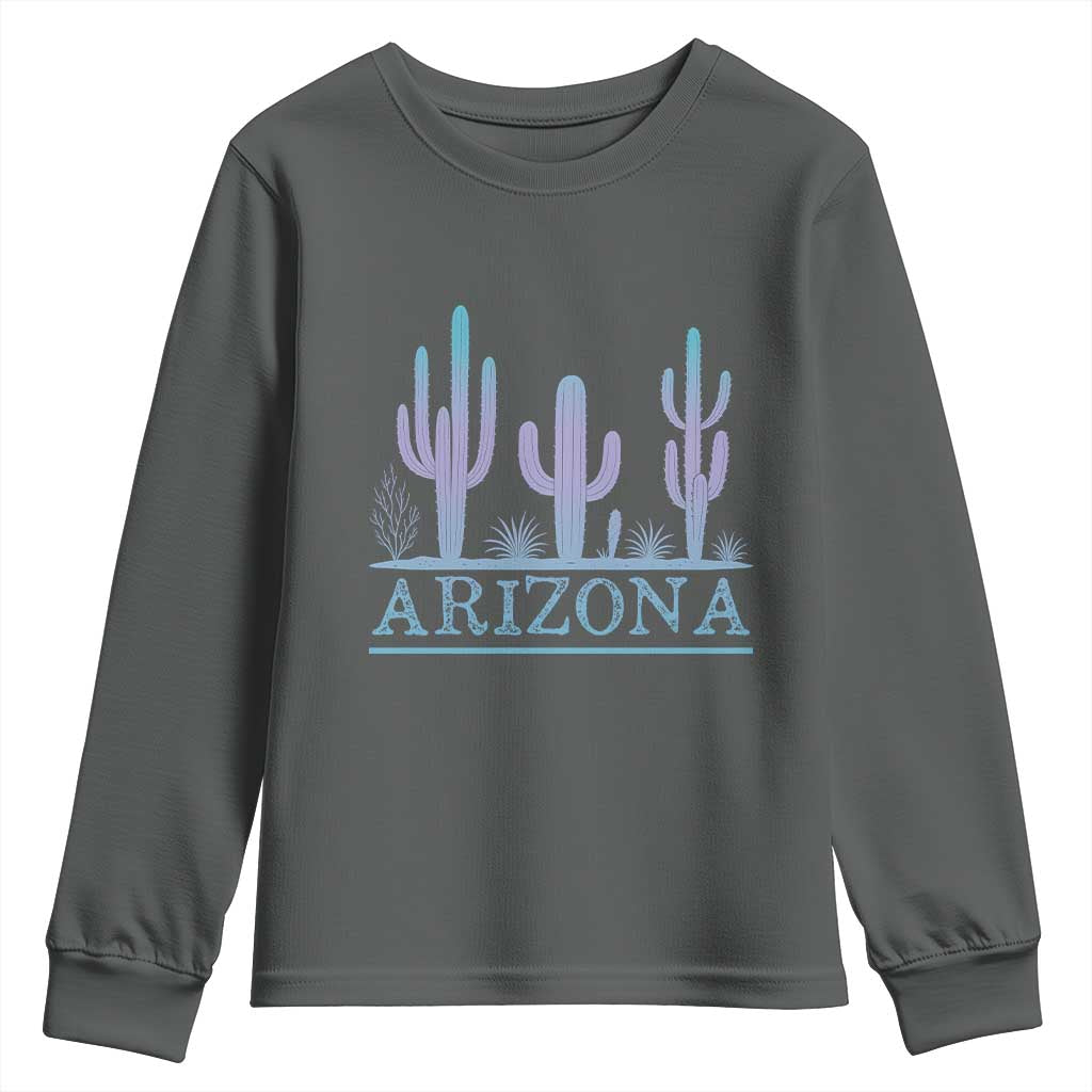 Retro Neon Silhouette Cactus Arizona Graphic Youth Sweatshirt Modern Southwest Desert Aesthetic Travel Souvenir