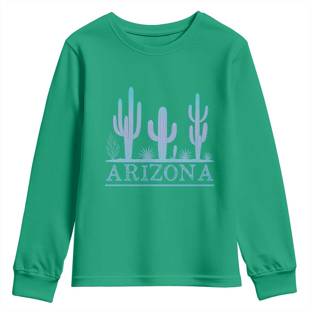 Retro Neon Silhouette Cactus Arizona Graphic Youth Sweatshirt Modern Southwest Desert Aesthetic Travel Souvenir