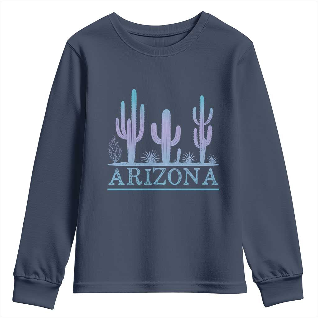 Retro Neon Silhouette Cactus Arizona Graphic Youth Sweatshirt Modern Southwest Desert Aesthetic Travel Souvenir