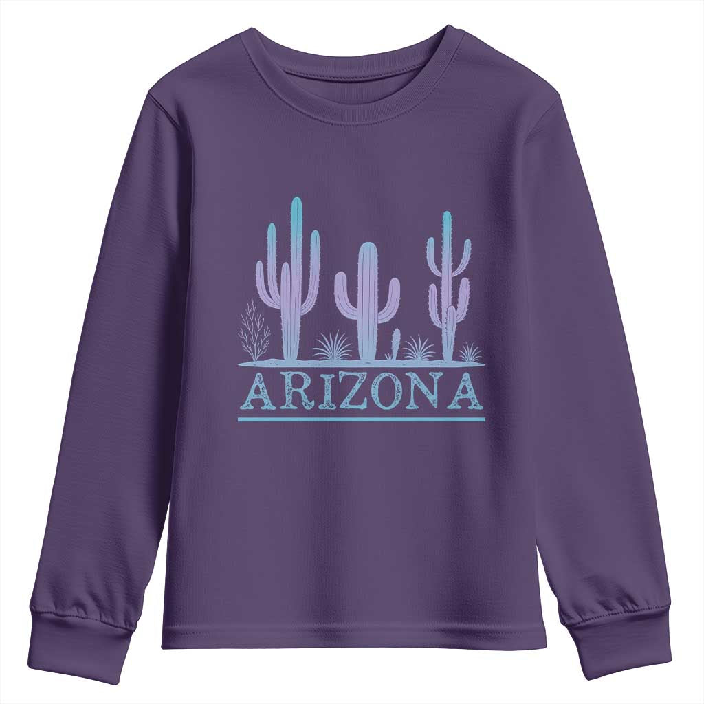 Retro Neon Silhouette Cactus Arizona Graphic Youth Sweatshirt Modern Southwest Desert Aesthetic Travel Souvenir