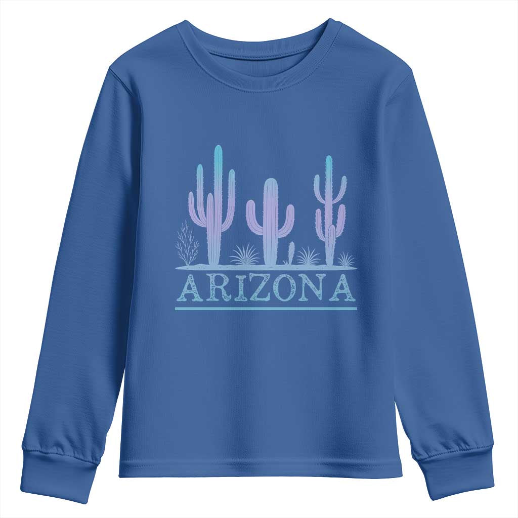 Retro Neon Silhouette Cactus Arizona Graphic Youth Sweatshirt Modern Southwest Desert Aesthetic Travel Souvenir
