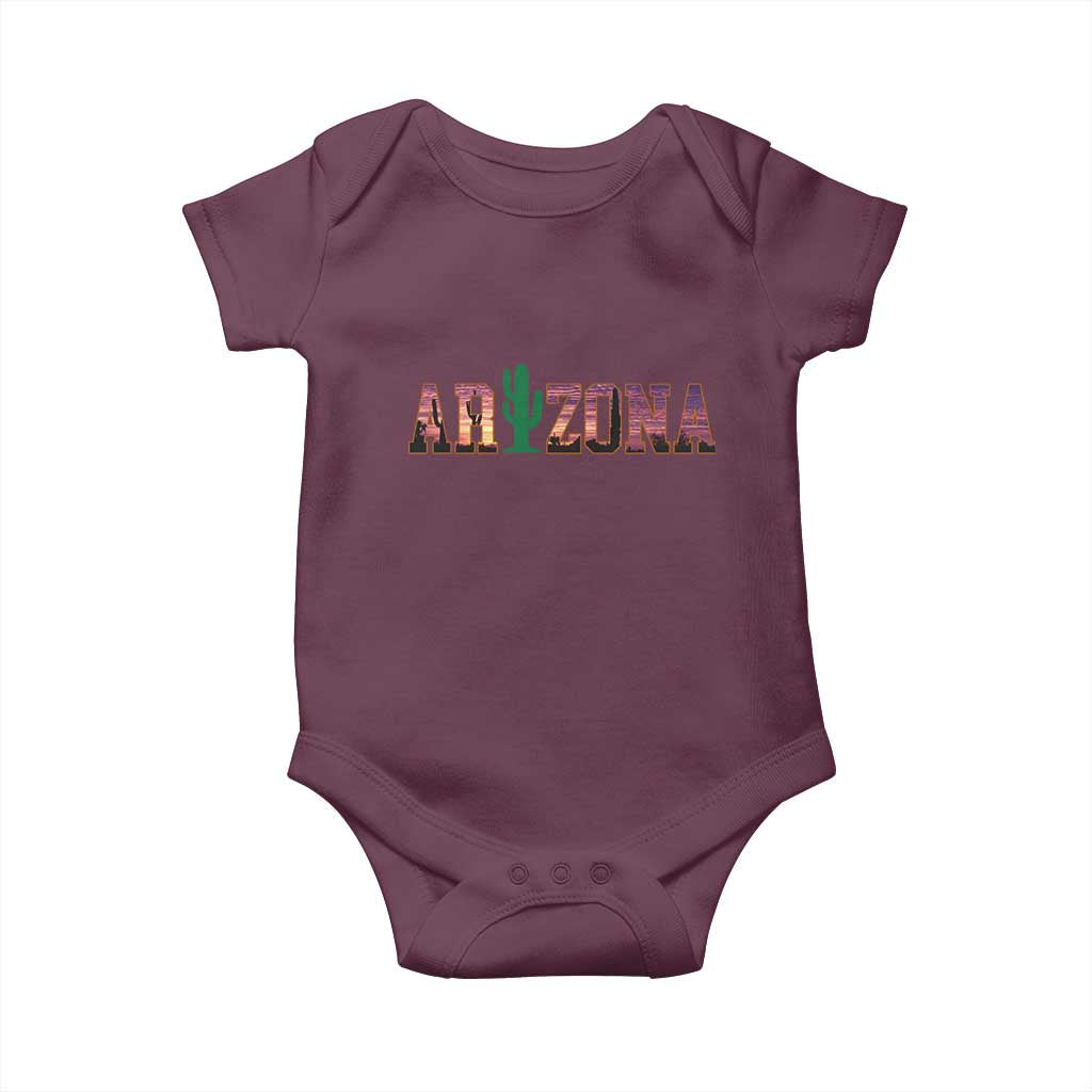 Scenic Arizona Sunset Landscape Graphic Baby Onesie Southwest Saguaro Cactus Letters Travel Souvenir