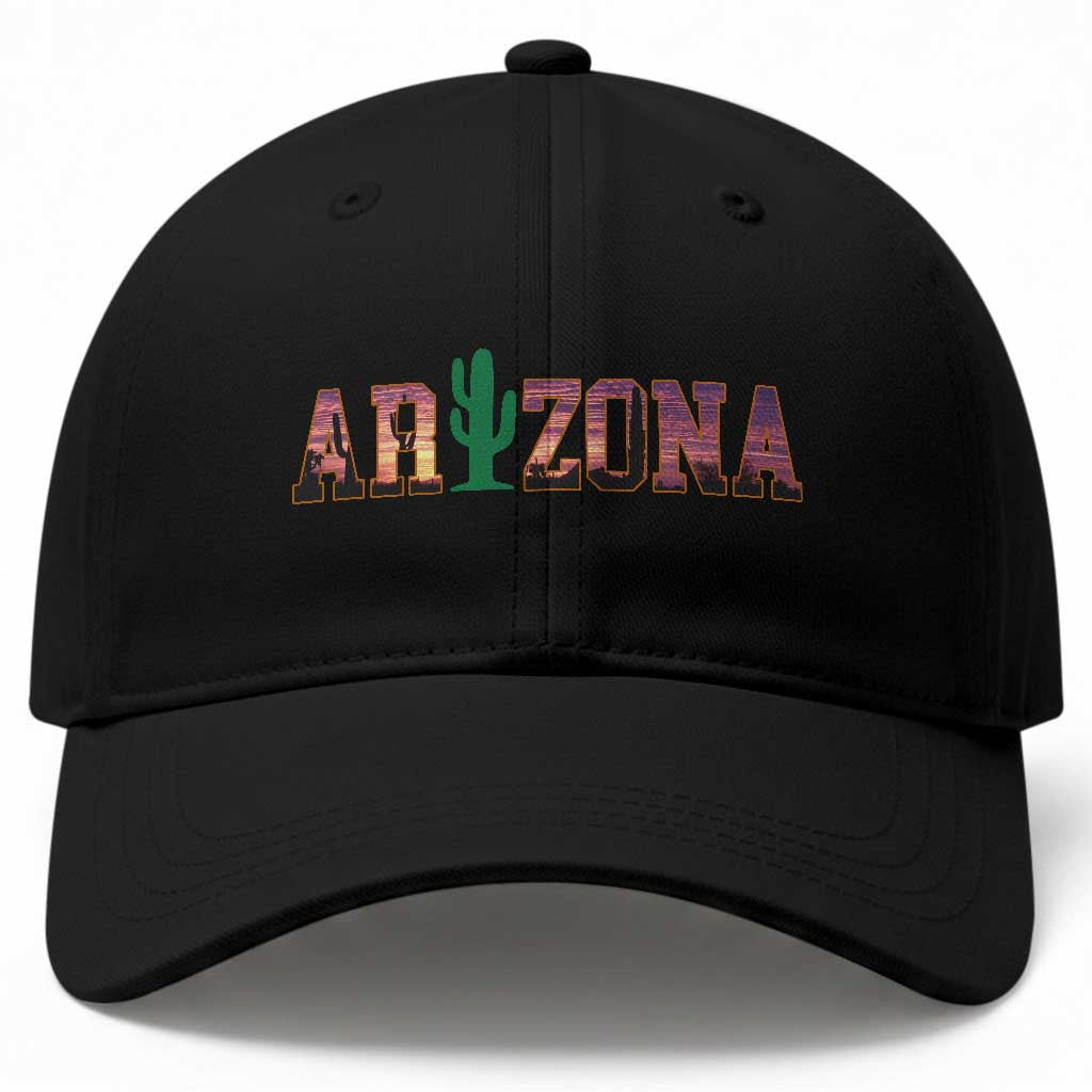 Scenic Arizona Sunset Landscape Graphic Baseball Cap Southwest Saguaro Cactus Letters Travel Souvenir