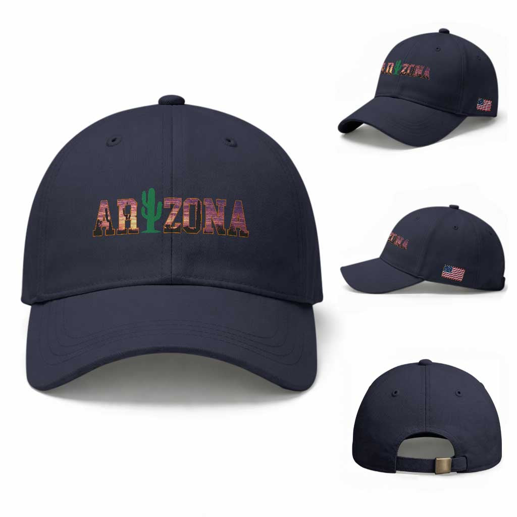 Scenic Arizona Sunset Landscape Graphic Baseball Cap Southwest Saguaro Cactus Letters Travel Souvenir