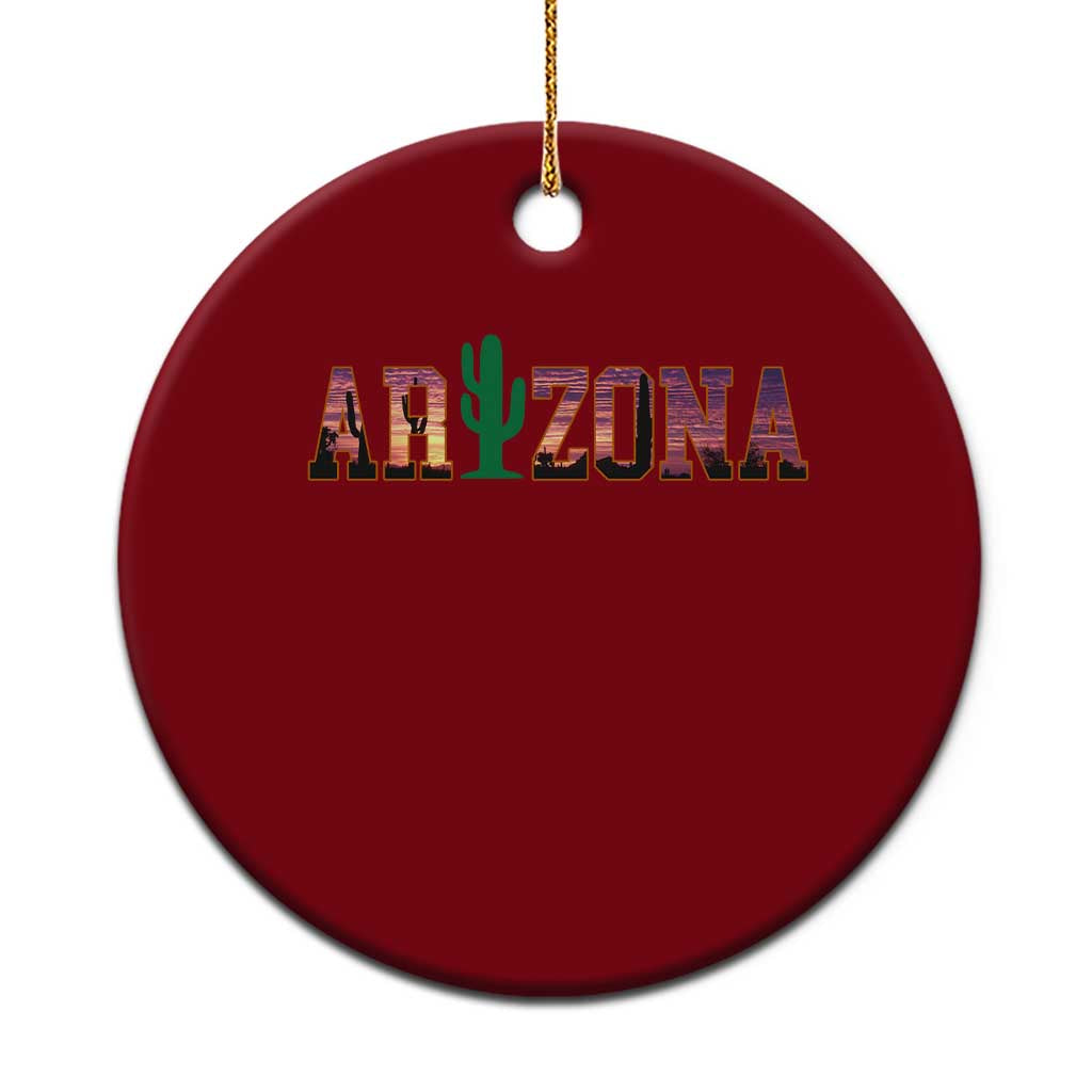 Scenic Arizona Sunset Landscape Graphic Ceramic Ornament Southwest Saguaro Cactus Letters Travel Souvenir