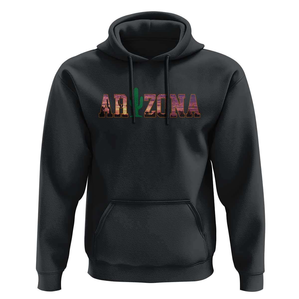Scenic Arizona Sunset Landscape Graphic Hoodie Southwest Saguaro Cactus Letters Travel Souvenir