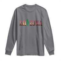 Scenic Arizona Sunset Landscape Graphic Long Sleeve Shirt Southwest Saguaro Cactus Letters Travel Souvenir
