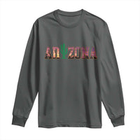 Scenic Arizona Sunset Landscape Graphic Long Sleeve Shirt Southwest Saguaro Cactus Letters Travel Souvenir