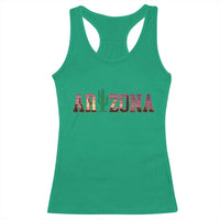 Scenic Arizona Sunset Landscape Graphic Racerback Tank Top Southwest Saguaro Cactus Letters Travel Souvenir