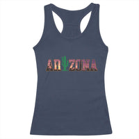 Scenic Arizona Sunset Landscape Graphic Racerback Tank Top Southwest Saguaro Cactus Letters Travel Souvenir