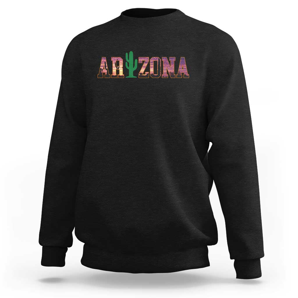 Scenic Arizona Sunset Landscape Graphic Sweatshirt Southwest Saguaro Cactus Letters Travel Souvenir