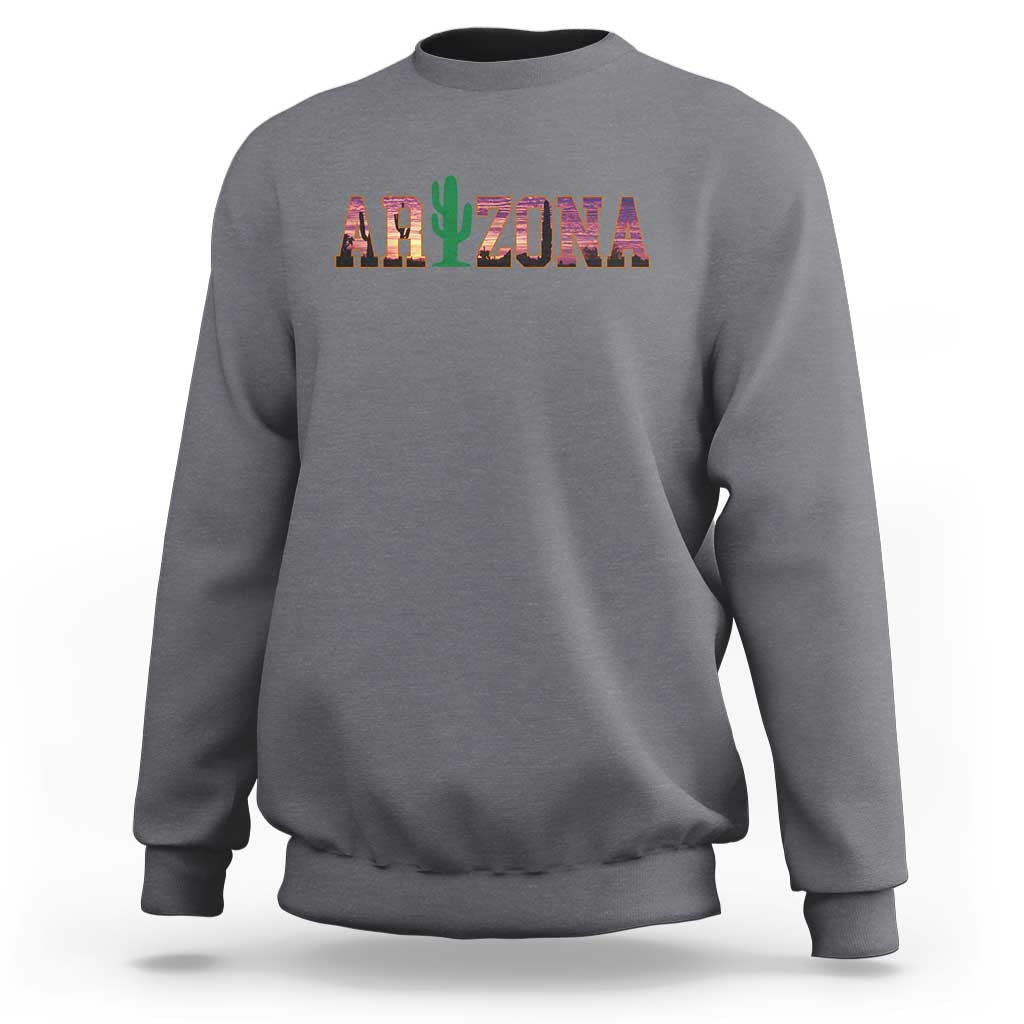 Scenic Arizona Sunset Landscape Graphic Sweatshirt Southwest Saguaro Cactus Letters Travel Souvenir