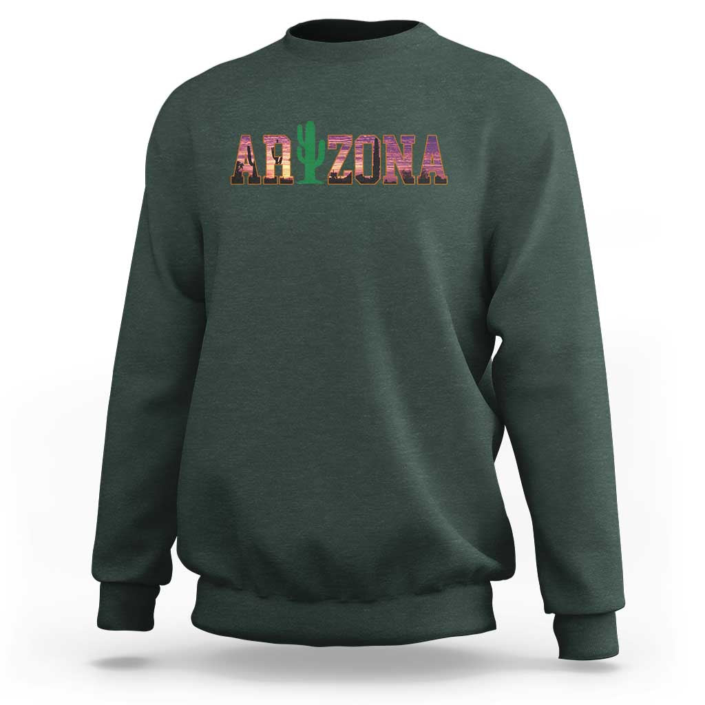 Scenic Arizona Sunset Landscape Graphic Sweatshirt Southwest Saguaro Cactus Letters Travel Souvenir