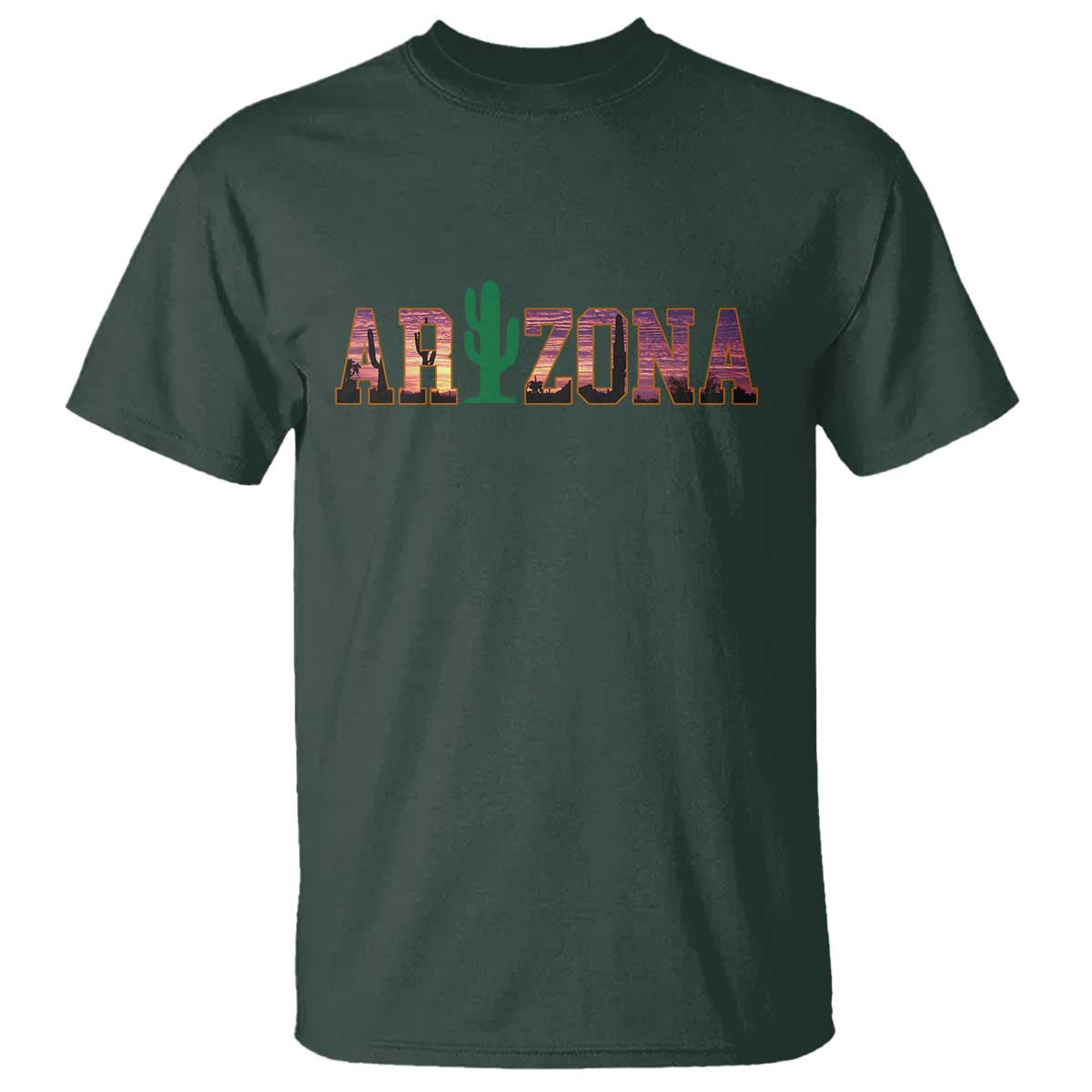 Scenic Arizona Sunset Landscape Graphic T Shirt Southwest Saguaro Cactus Letters Travel Souvenir