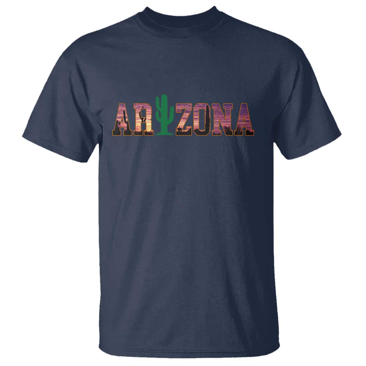 Scenic Arizona Sunset Landscape Graphic T Shirt Southwest Saguaro Cactus Letters Travel Souvenir