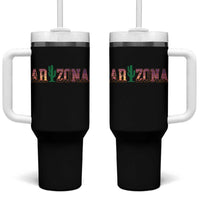 Scenic Arizona Sunset Landscape Graphic Tumbler With Handle Southwest Saguaro Cactus Letters Travel Souvenir