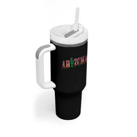 Scenic Arizona Sunset Landscape Graphic Tumbler With Handle Southwest Saguaro Cactus Letters Travel Souvenir