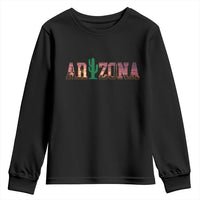 Scenic Arizona Sunset Landscape Graphic Youth Sweatshirt Southwest Saguaro Cactus Letters Travel Souvenir