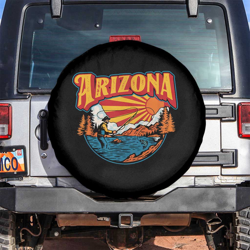 Retro Arizona Fly Fishing River Graphic Spare Tire Cover Vintage Angler Outdoor Mountain Adventure Souvenir