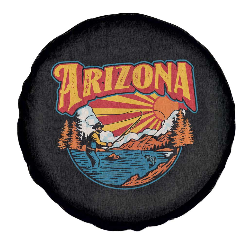 Retro Arizona Fly Fishing River Graphic Spare Tire Cover Vintage Angler Outdoor Mountain Adventure Souvenir