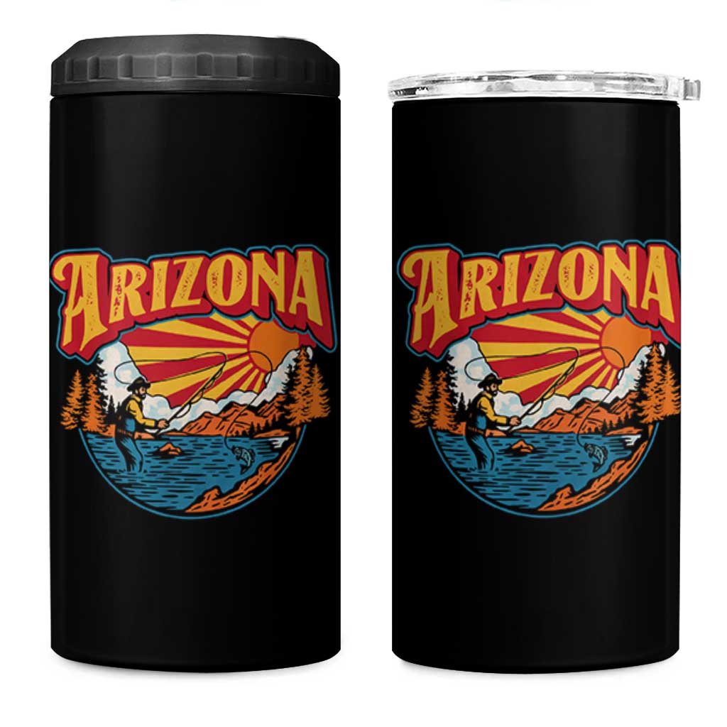 Retro Arizona Fly Fishing River Graphic 4 in 1 Can Cooler Tumbler Vintage Angler Outdoor Mountain Adventure Souvenir