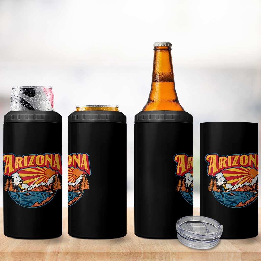 Retro Arizona Fly Fishing River Graphic 4 in 1 Can Cooler Tumbler Vintage Angler Outdoor Mountain Adventure Souvenir