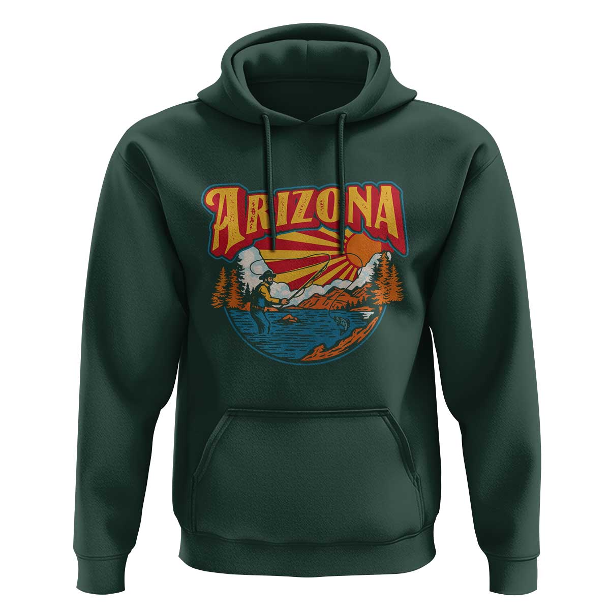 Retro Arizona Fly Fishing River Graphic Hoodie Vintage Angler Outdoor Mountain Adventure Souvenir