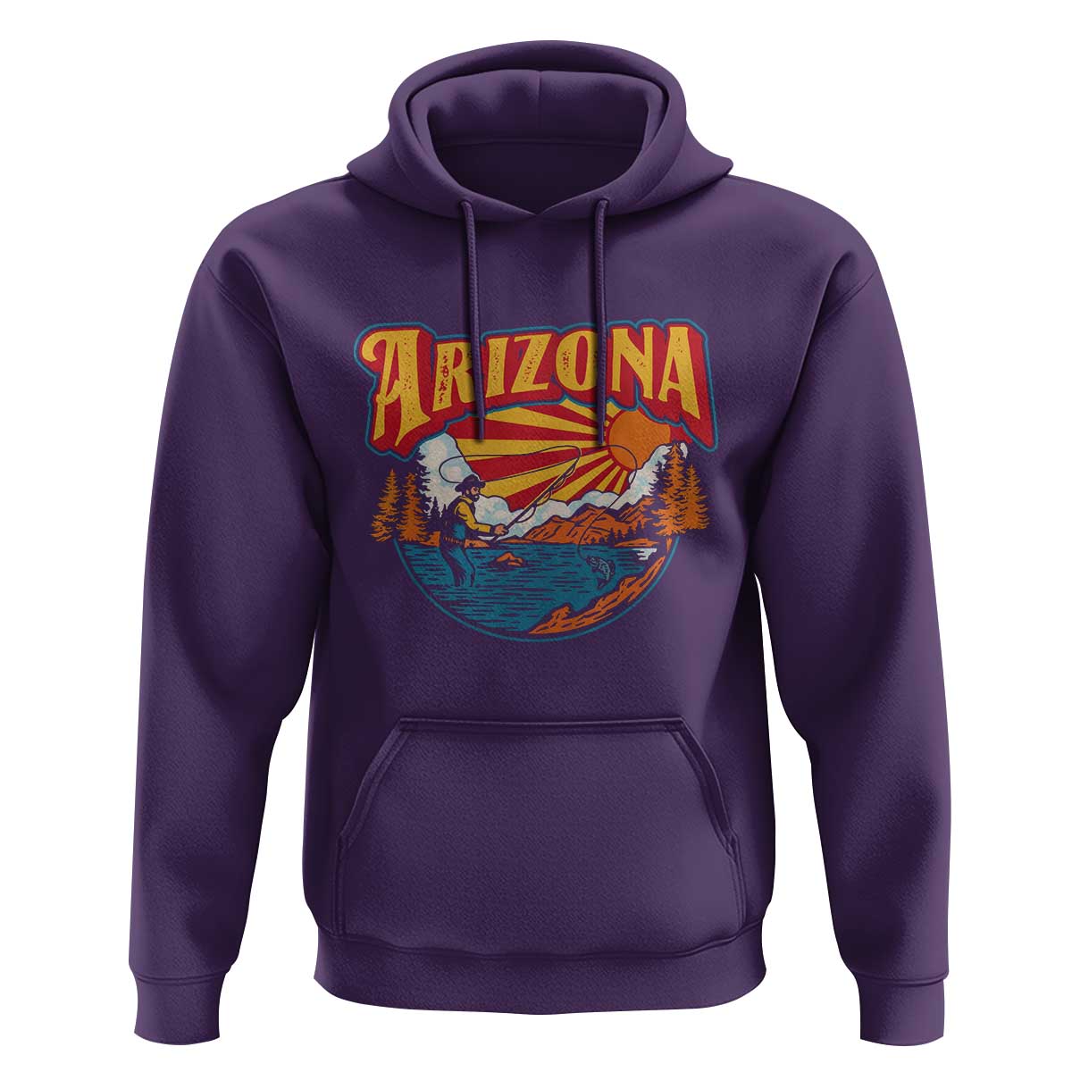 Retro Arizona Fly Fishing River Graphic Hoodie Vintage Angler Outdoor Mountain Adventure Souvenir