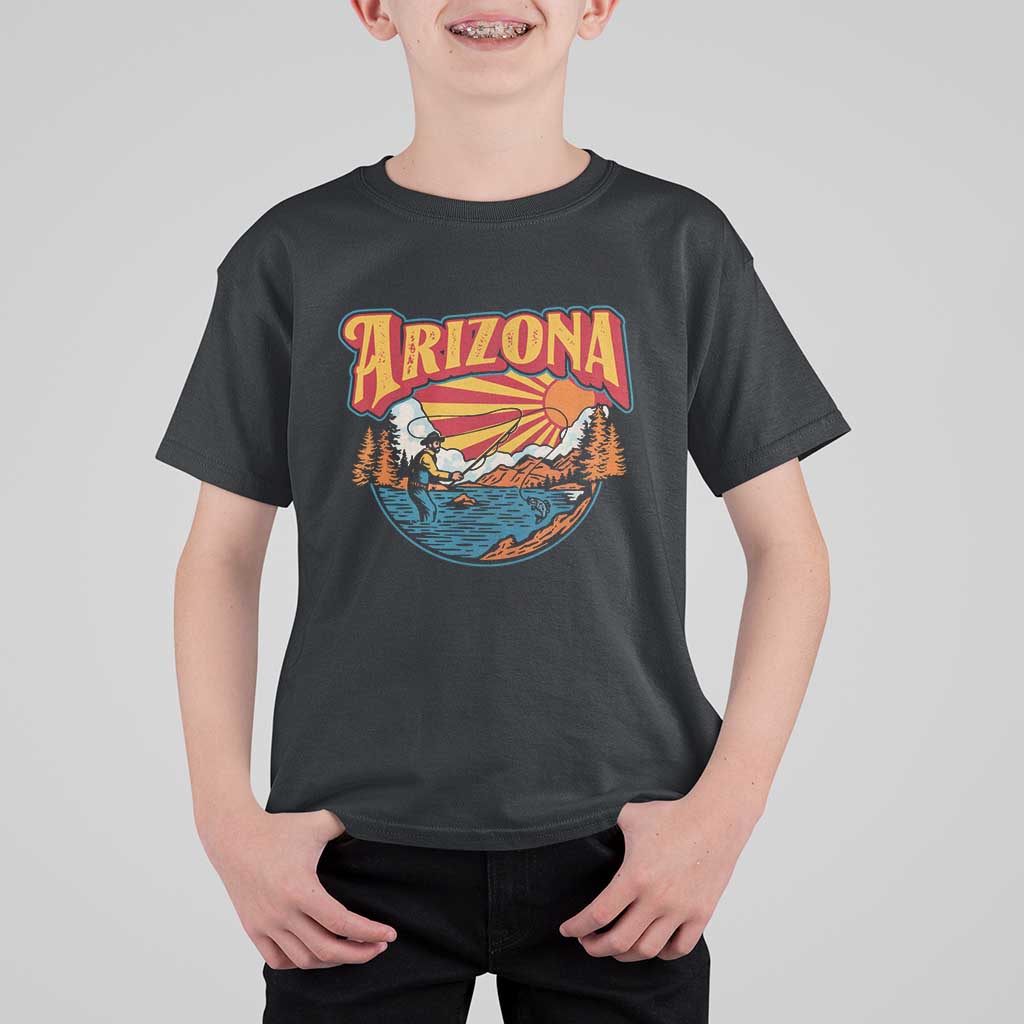 Retro Arizona Fly Fishing River Graphic T Shirt For Kid Vintage Angler Outdoor Mountain Adventure Souvenir