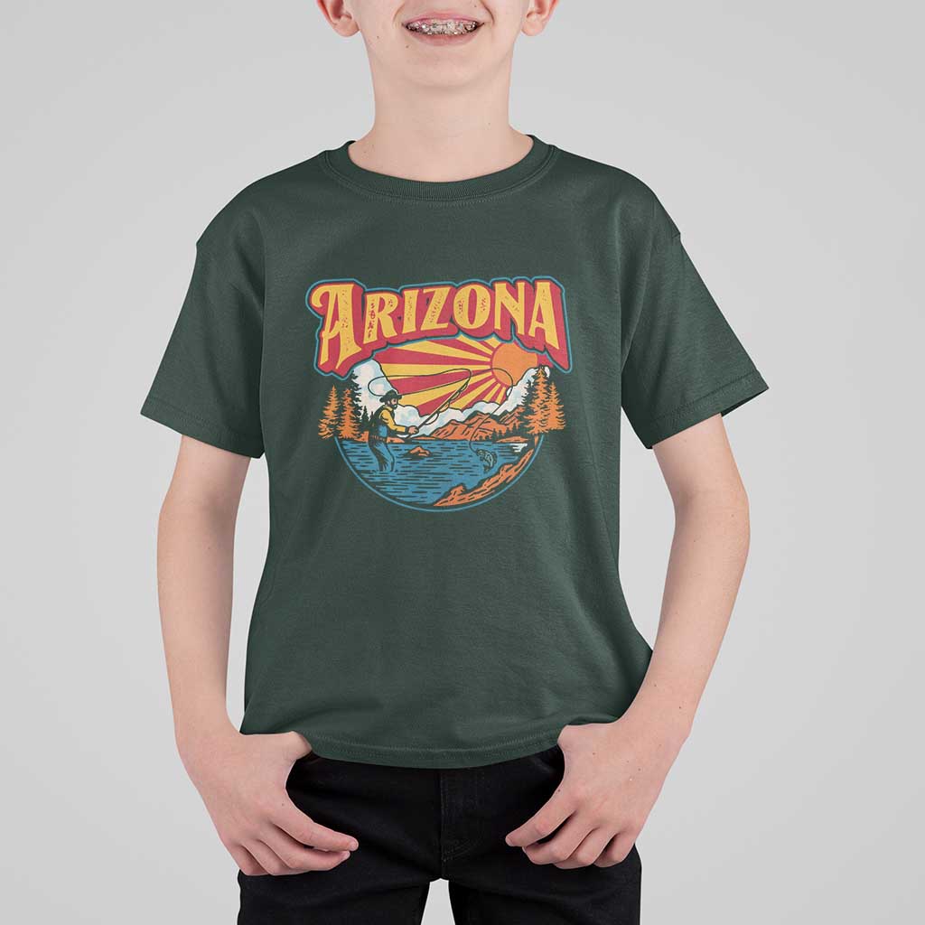 Retro Arizona Fly Fishing River Graphic T Shirt For Kid Vintage Angler Outdoor Mountain Adventure Souvenir