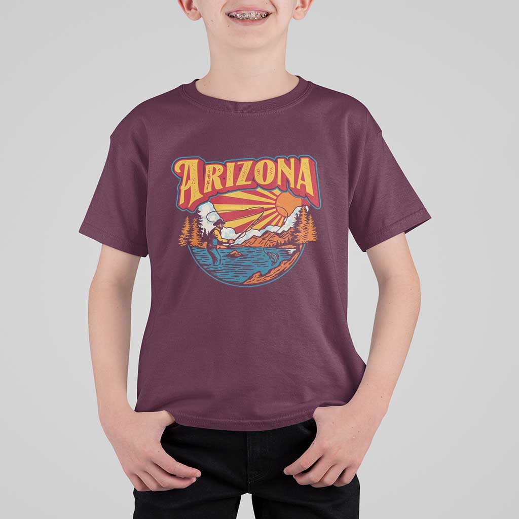 Retro Arizona Fly Fishing River Graphic T Shirt For Kid Vintage Angler Outdoor Mountain Adventure Souvenir