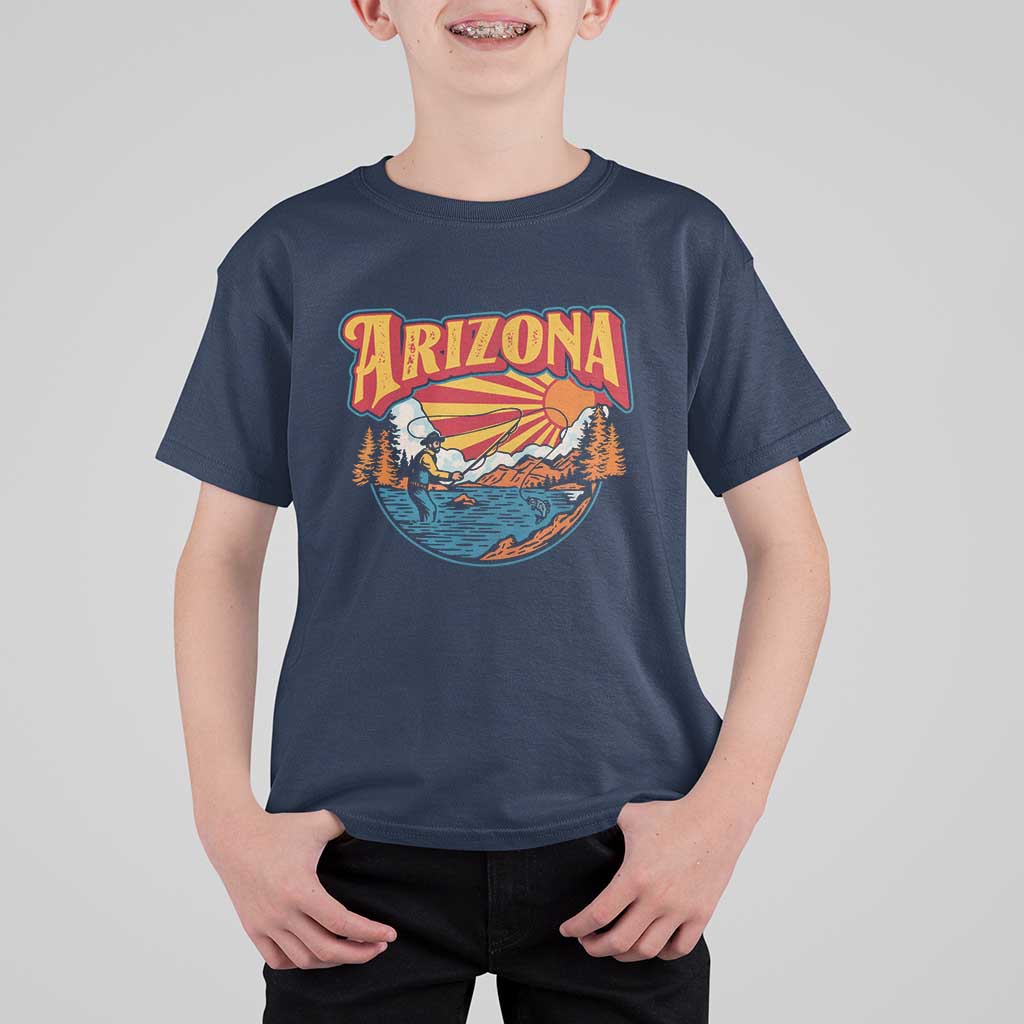 Retro Arizona Fly Fishing River Graphic T Shirt For Kid Vintage Angler Outdoor Mountain Adventure Souvenir