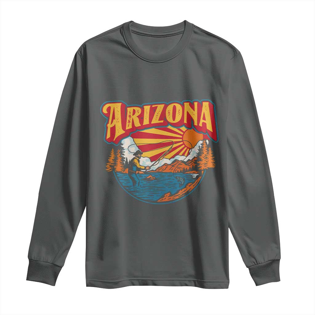 Retro Arizona Fly Fishing River Graphic Long Sleeve Shirt Vintage Angler Outdoor Mountain Adventure Souvenir