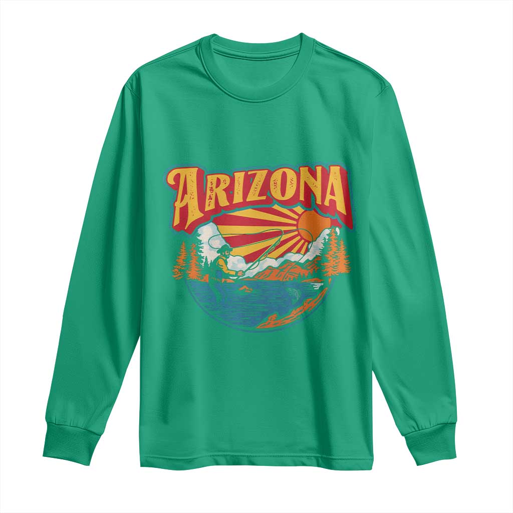 Retro Arizona Fly Fishing River Graphic Long Sleeve Shirt Vintage Angler Outdoor Mountain Adventure Souvenir