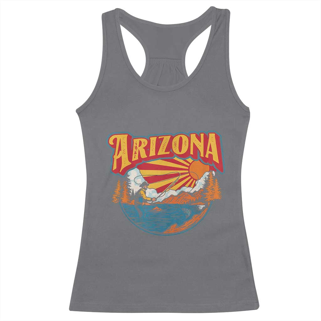 Retro Arizona Fly Fishing River Graphic Racerback Tank Top Vintage Angler Outdoor Mountain Adventure Souvenir