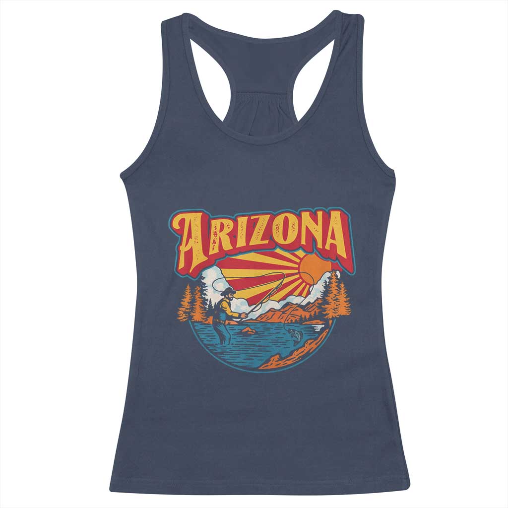 Retro Arizona Fly Fishing River Graphic Racerback Tank Top Vintage Angler Outdoor Mountain Adventure Souvenir