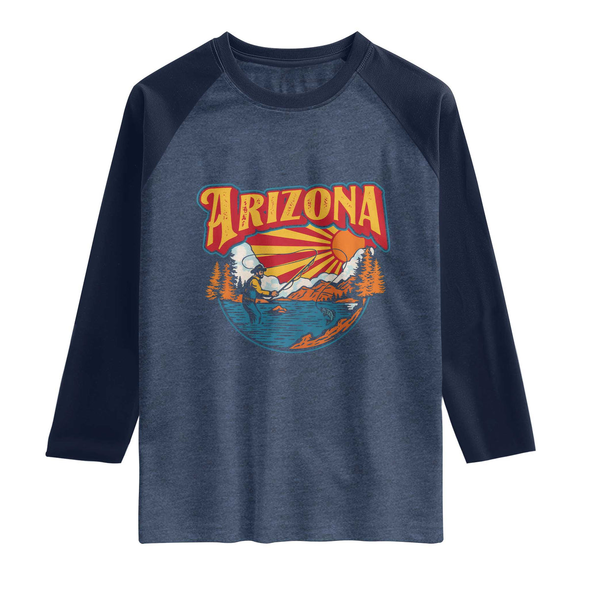 Retro Arizona Fly Fishing River Graphic Raglan Shirt Vintage Angler Outdoor Mountain Adventure Souvenir