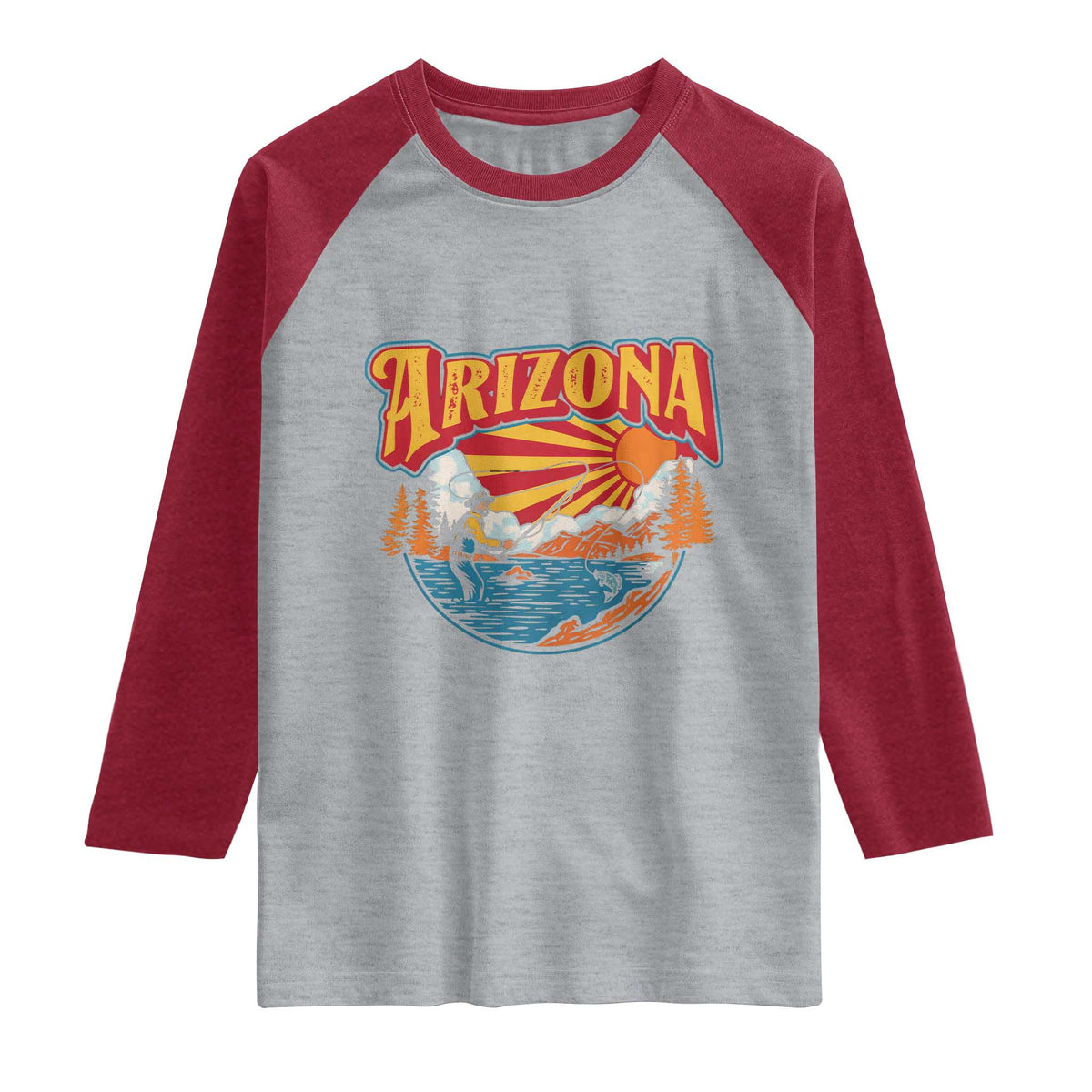 Retro Arizona Fly Fishing River Graphic Raglan Shirt Vintage Angler Outdoor Mountain Adventure Souvenir