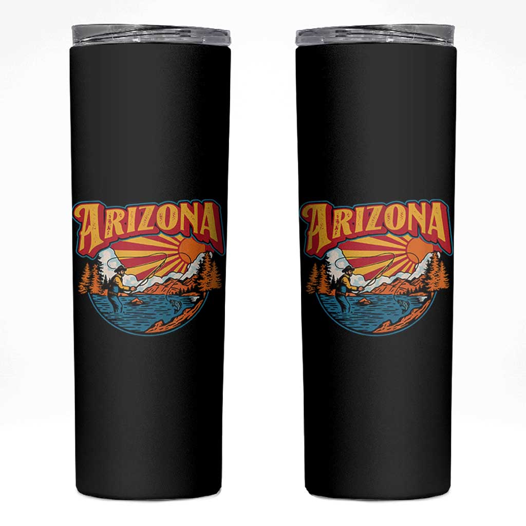 Retro Arizona Fly Fishing River Graphic Skinny Tumbler Vintage Angler Outdoor Mountain Adventure Souvenir