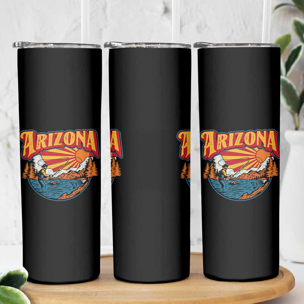 Retro Arizona Fly Fishing River Graphic Skinny Tumbler Vintage Angler Outdoor Mountain Adventure Souvenir