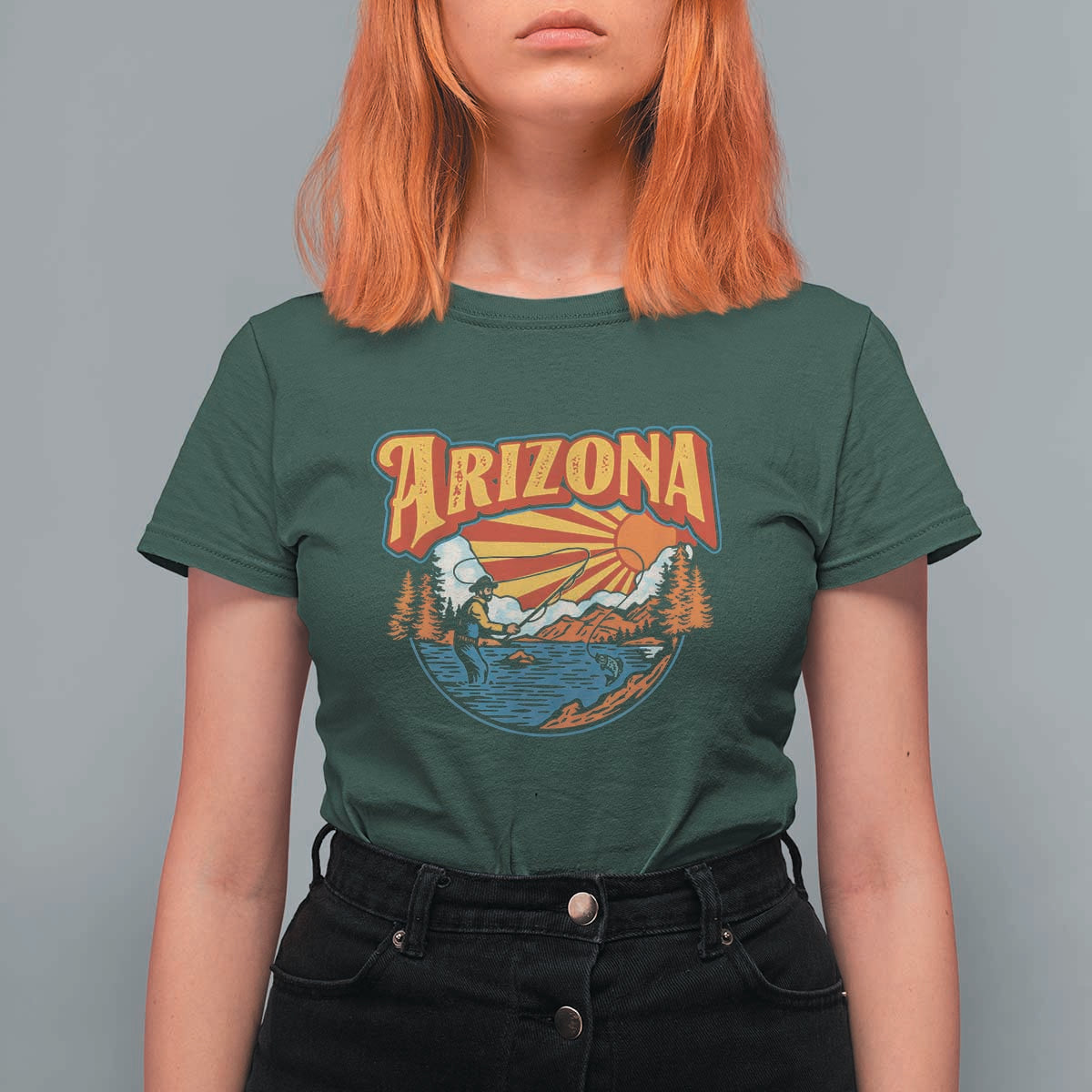 Retro Arizona Fly Fishing River Graphic T Shirt For Women Vintage Angler Outdoor Mountain Adventure Souvenir