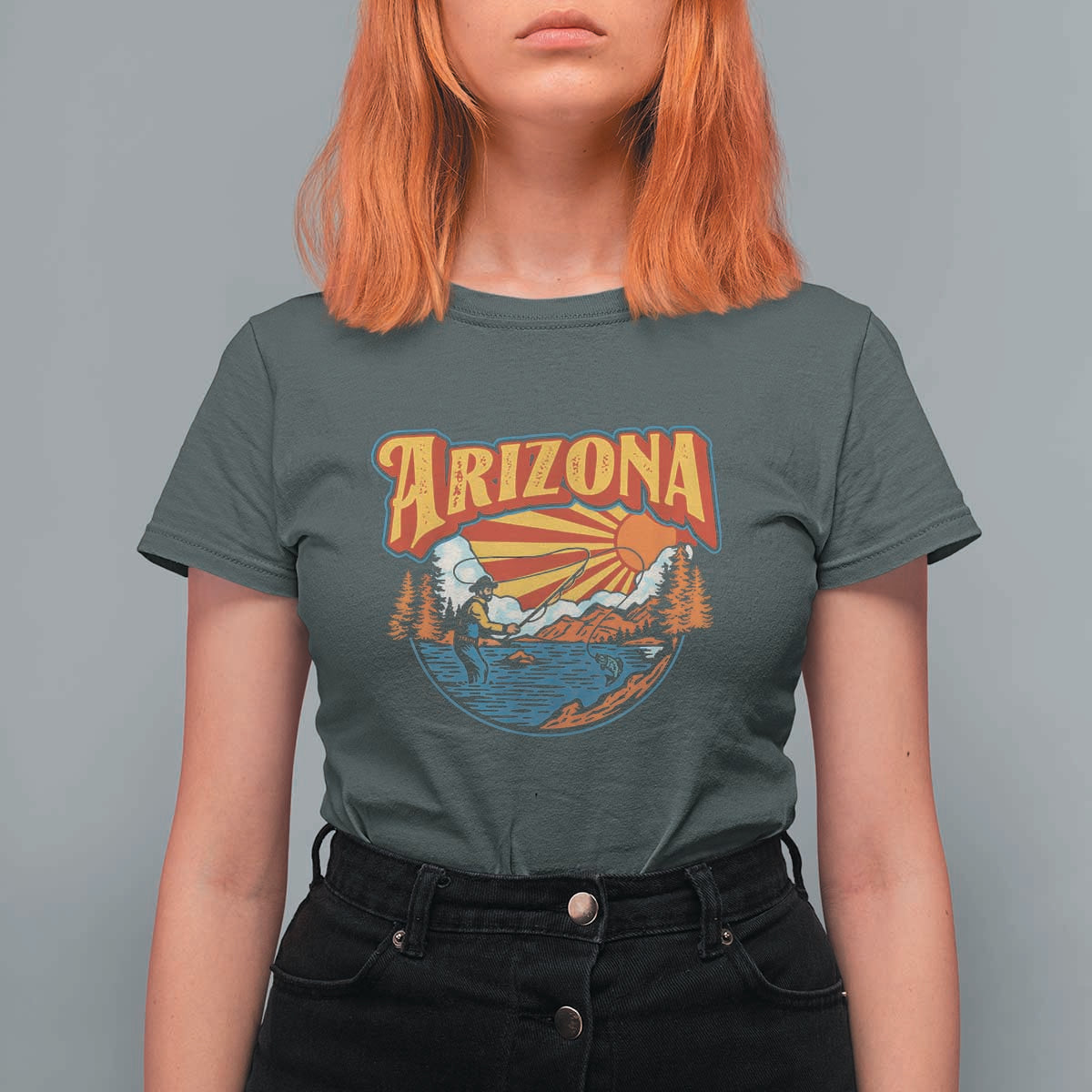 Retro Arizona Fly Fishing River Graphic T Shirt For Women Vintage Angler Outdoor Mountain Adventure Souvenir