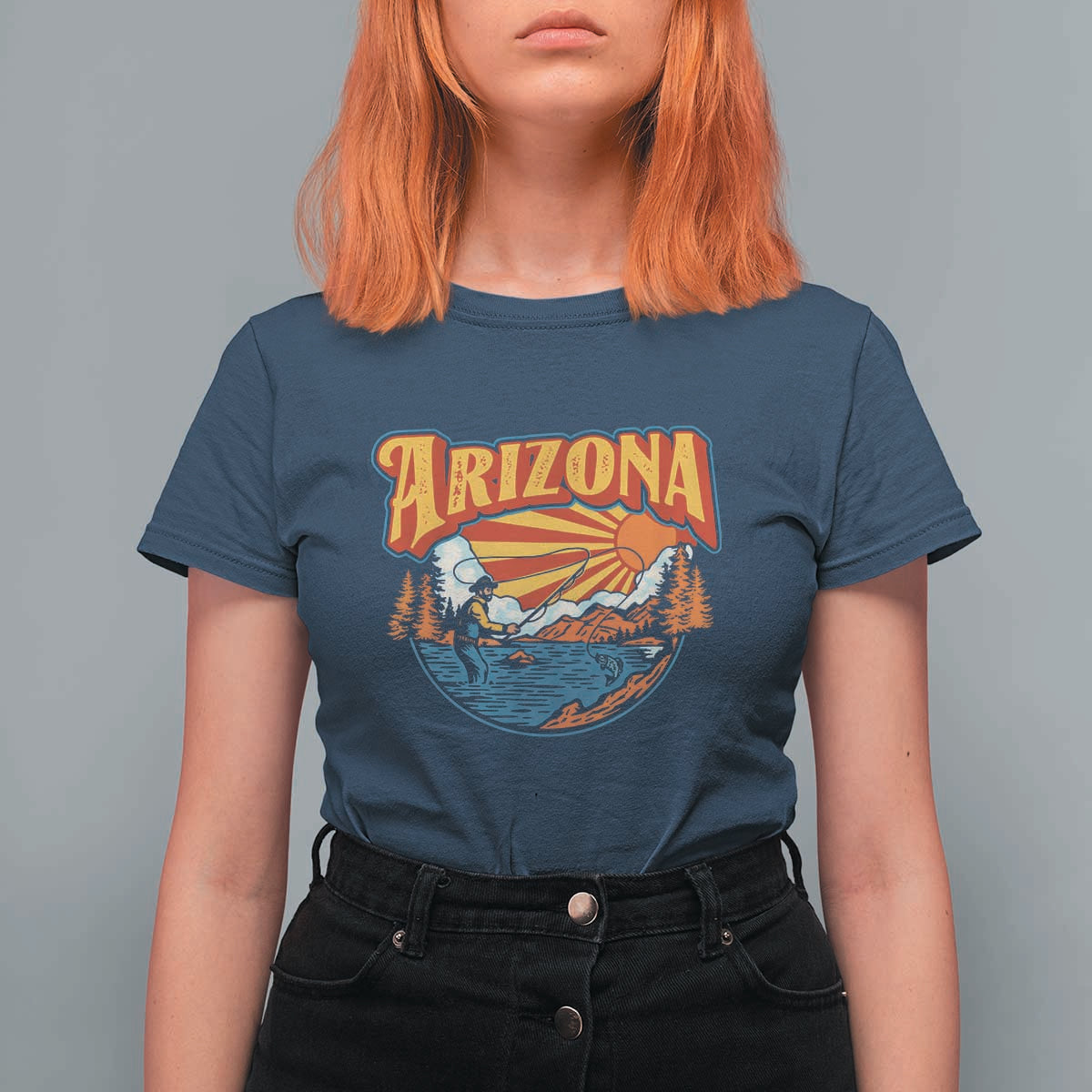Retro Arizona Fly Fishing River Graphic T Shirt For Women Vintage Angler Outdoor Mountain Adventure Souvenir